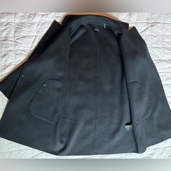Theory Wool Cashmere Black Long Trench Overcoat Classic Timeless Luxury - Large - Picture 3 of 11